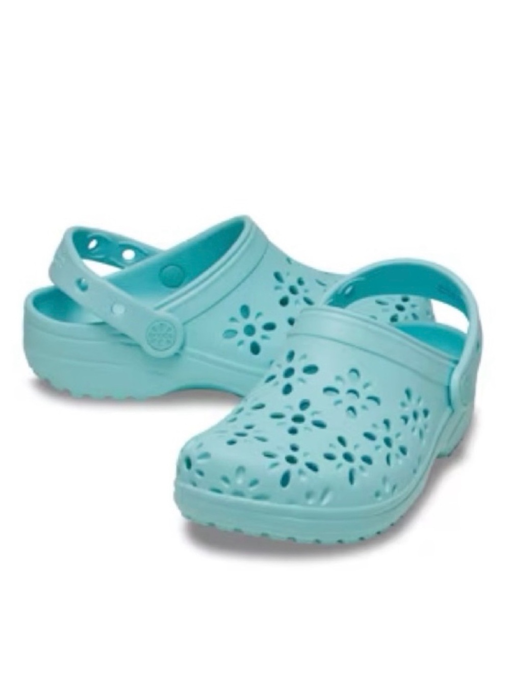 Crocs Teal Classic Floral Cutout Clog - Kids' size 6